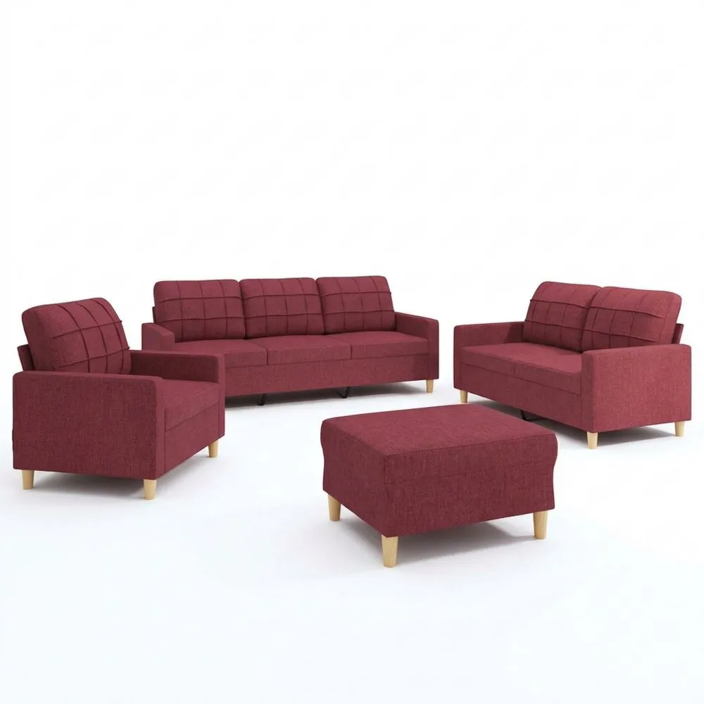 Juego de Sala Moderno de 4 Piezas con Taburete Rojo Vino