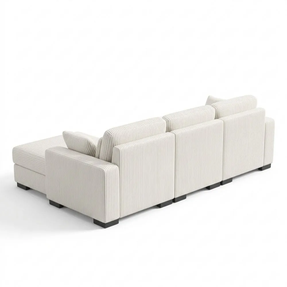 Sofá de Esquina con Reposapiés y Cojines, Tapizado en Pana, 3 Plazas