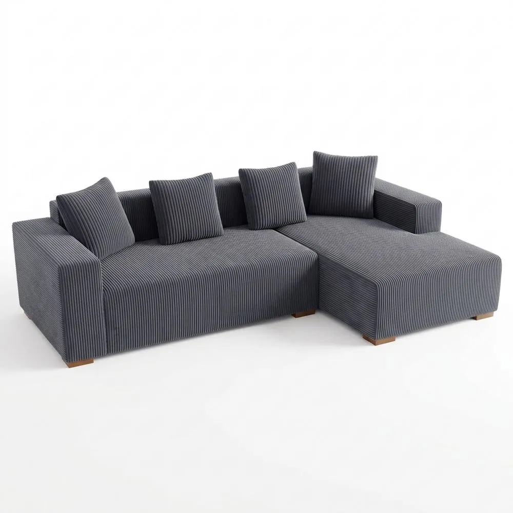 Sofá Modular en Forma de L con Chaise Longue y Asiento Profundo para Sala o Dormitorio (Gris)