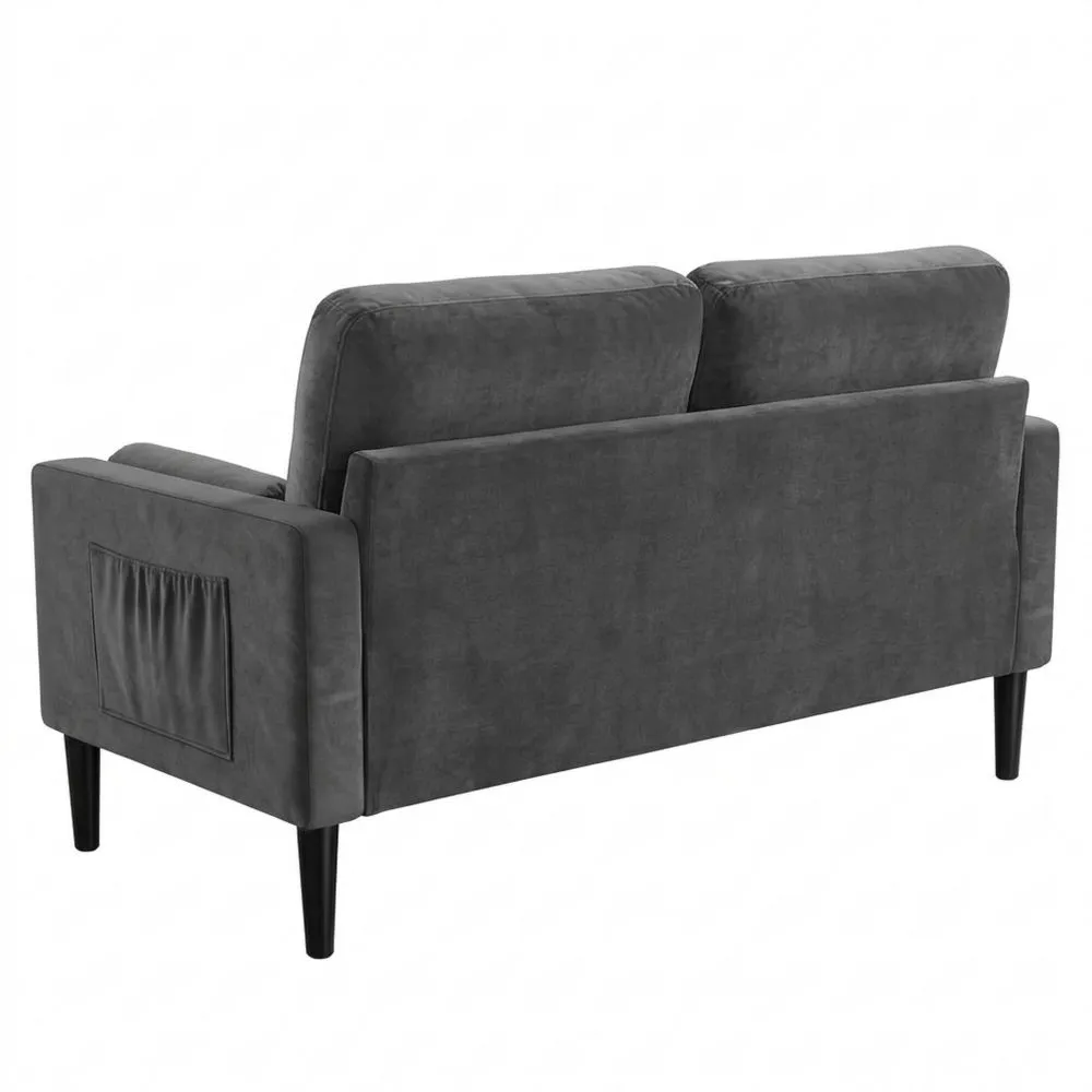 Sofá dos plazas con cojines cómodos, estilo moderno de mediados de siglo, tapizado en terciopelo, ideal para salón, apartamento o dormitorio (gris sólido)