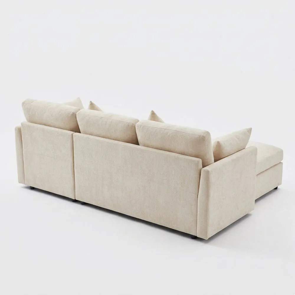 Sofá en Forma de L de Chenilla de Diseño Moderno con Escabel para Apartamento (Beige)