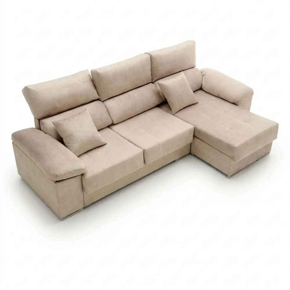 Sofá Chaise Longue Beige con Reclinable Derecho