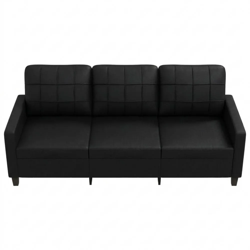 Sofá 3 Plazas con Cojines de Cuero Sintético Negro 180 cm Moderno