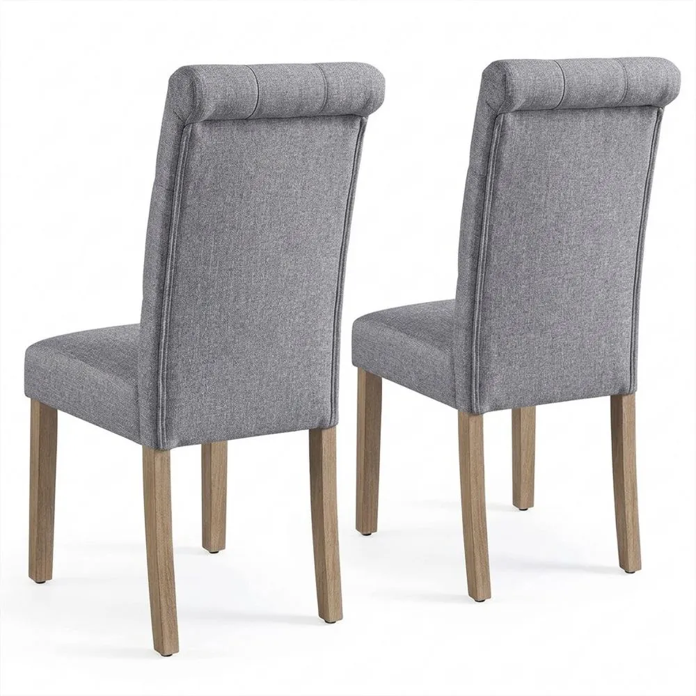 Sillas de Comedor de Tela con Respaldo Alto y Patas de Madera, Juego de 2, Gris Oscuro