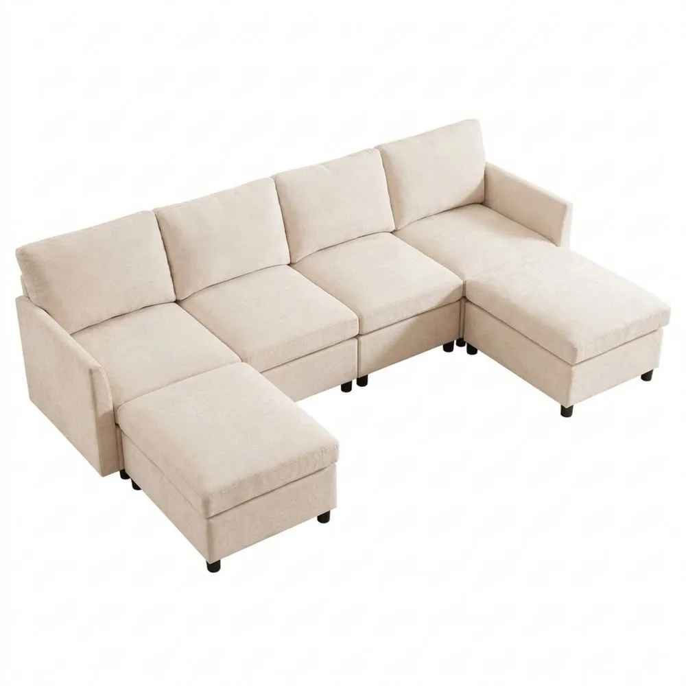 Sofá Modular de Chenilla para 4 Personas con Reposapiés Desmontable, Esquina en L/U, Ideal para Hogar y Sala de Estar