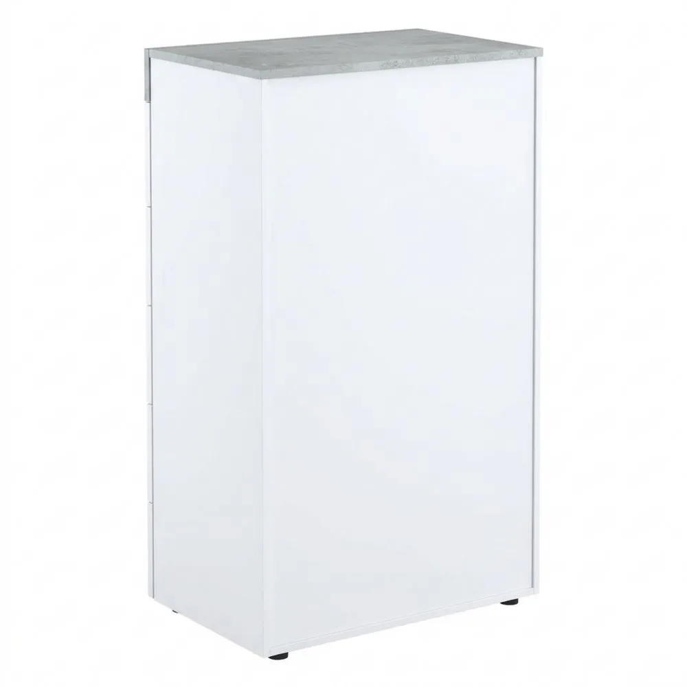 Cómoda Moderna con 5 Cajones, Blanco Artik y Gris Cemento, 118 x 61 x 40 cm