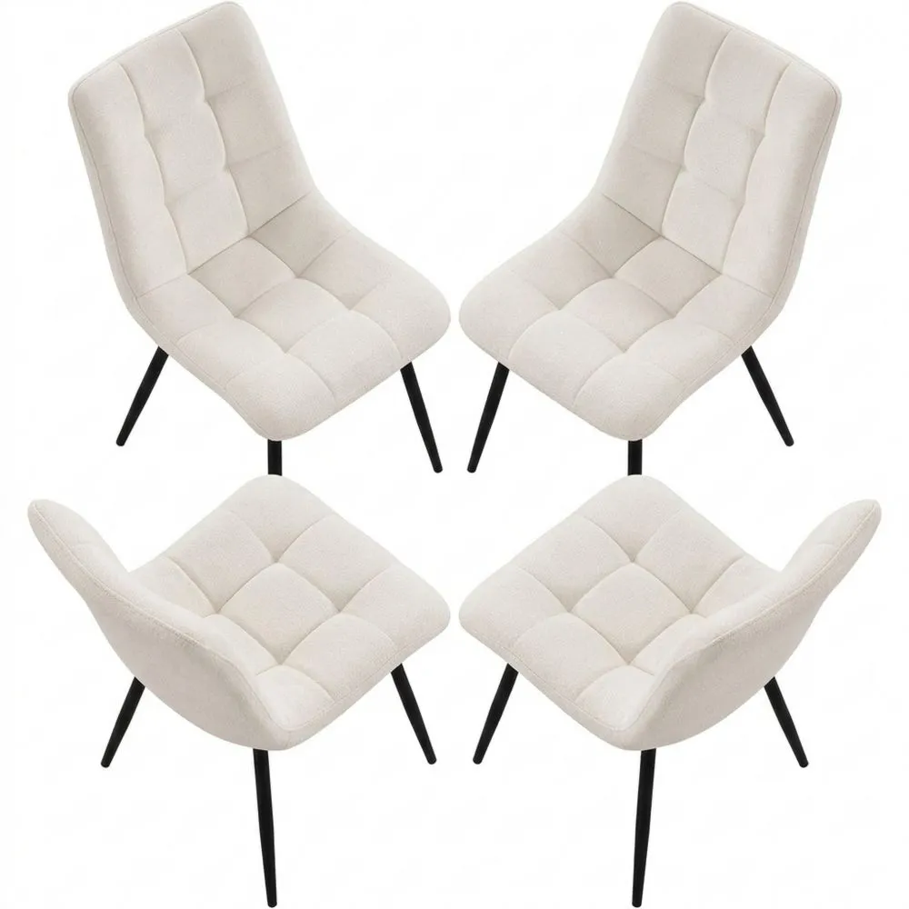 Conjunto de 4 sillas de comedor beige con asiento acolchado y patas de acero