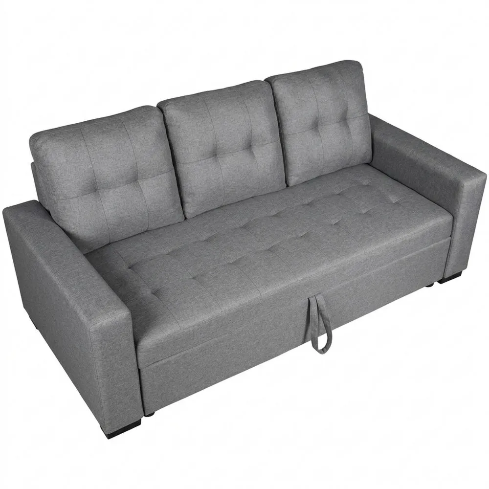 Sofá Cama de 3 Plazas, Diseño Moderno, Cómodo y Funcional, con Reposabrazos y Cojines Decorativos, Gris