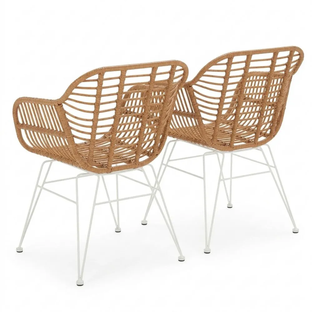 Juego de 2 sillas para comedor o exterior, blanco, ratán sintético
