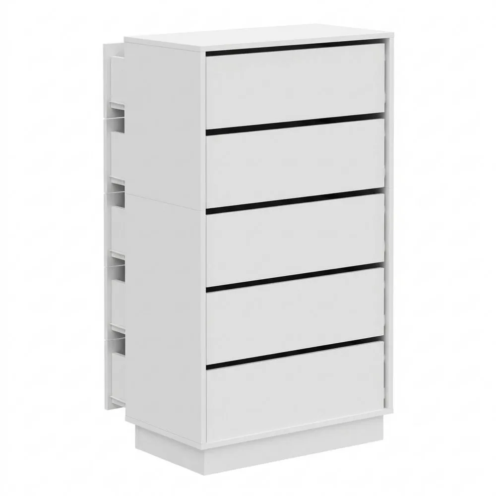 Cómoda alta de 5 cajones para dormitorio, pasillo y salón en madera, blanco
