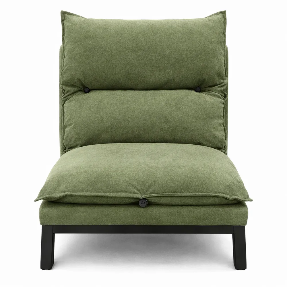 Sedia da Terra in Lino Verde con Schienale Regolabile, Struttura in Acciaio Imbottito