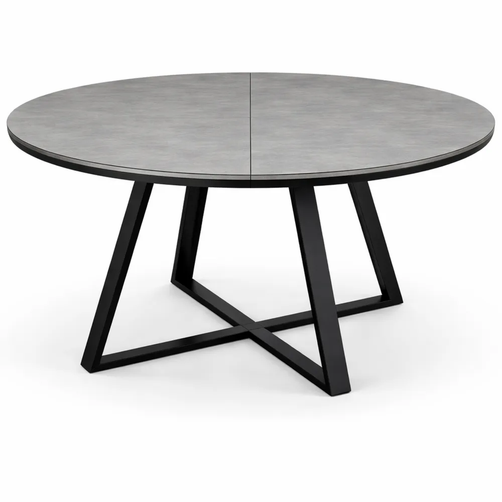Tavolo Rotondo Allungabile con Gambe Incrociate, Grigio Cemento, 120-170 cm
