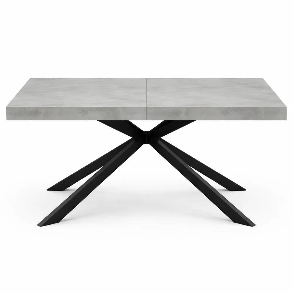 Tavolo Allungabile con Gambe Incrociate Nere, Colore Grigio Cemento, Dimensioni 140 x 90 x 74