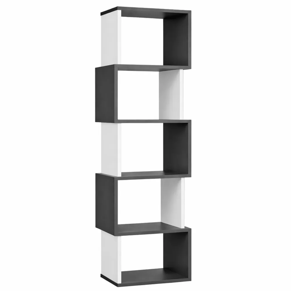 Libreria Moderna a 5 Ripiani in Legno per Casa e Ufficio, Salvaspazio, Grigio e Bianco