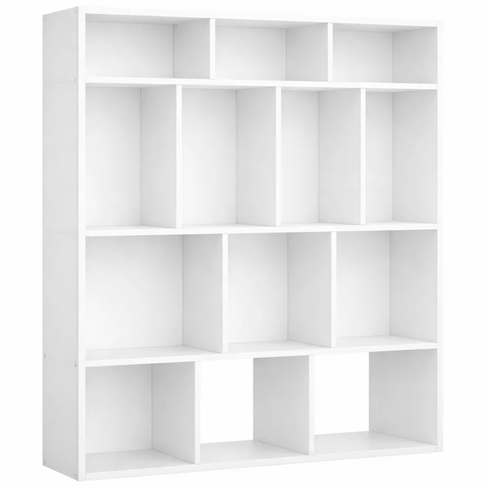 Libreria Moderna a 4 Ripiani con 10 Cubi, Salvaspazio in Legno per Casa e Ufficio