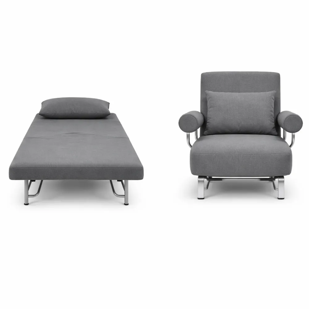 Poltrona Letto Reclinabile 3 in 1 con Cuscino Extra, Tessuto Lino e Metallo, Grigio Scuro