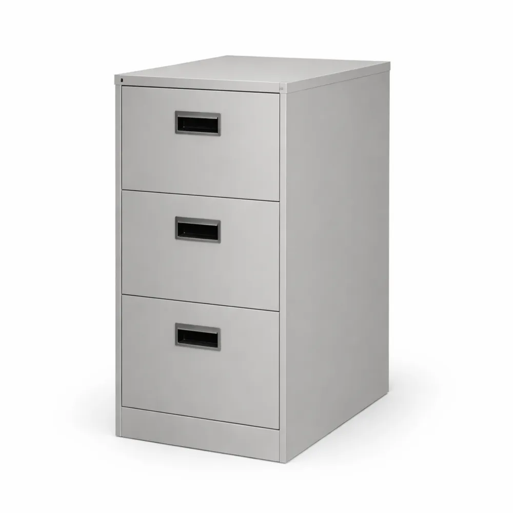 Cassettiera in acciaio con 3 cassetti e serratura per ufficio, 103x45x62 cm, colore grigio