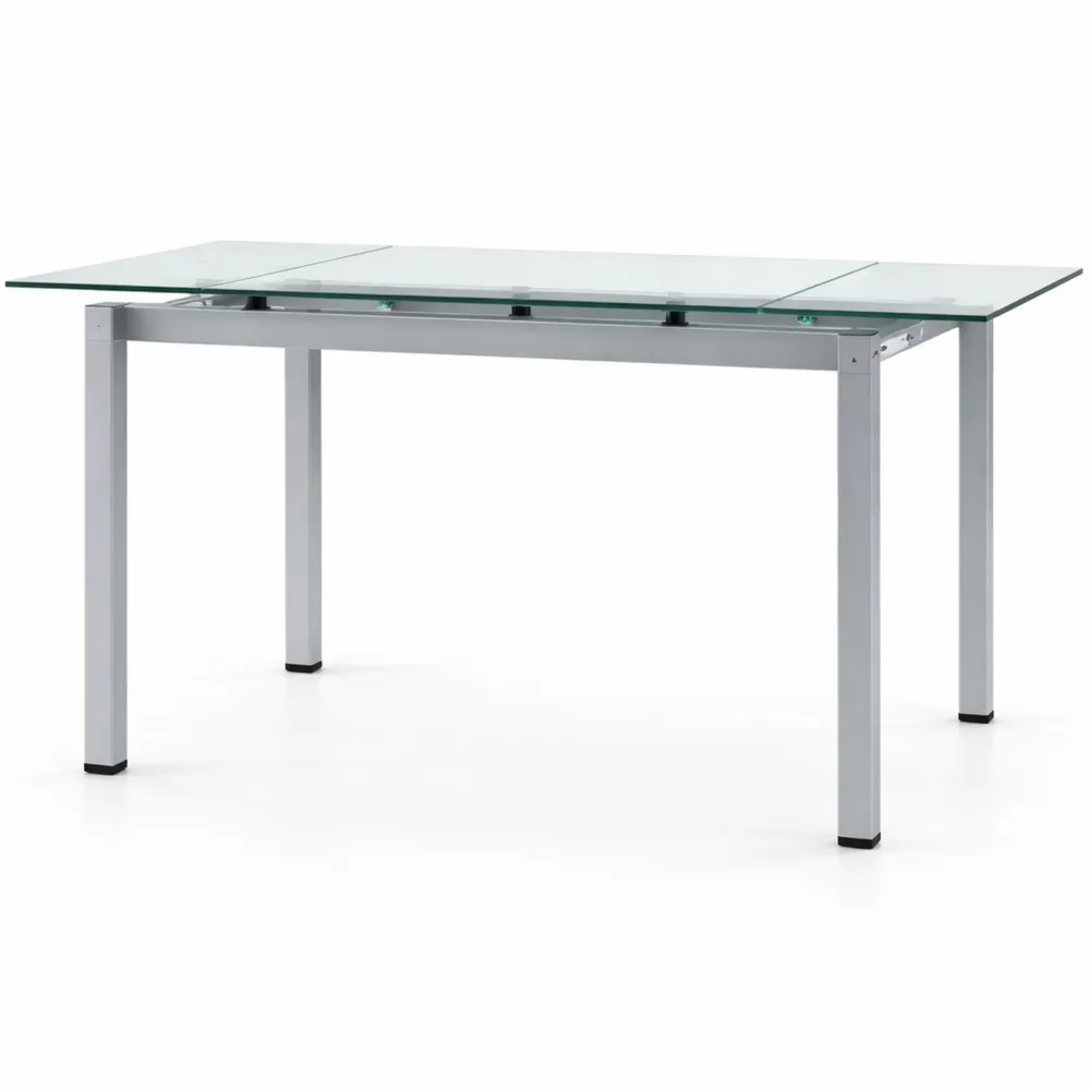 Tavolo allungabile in vetro bianco opaco con base in metallo satinato, 110x70x76 cm