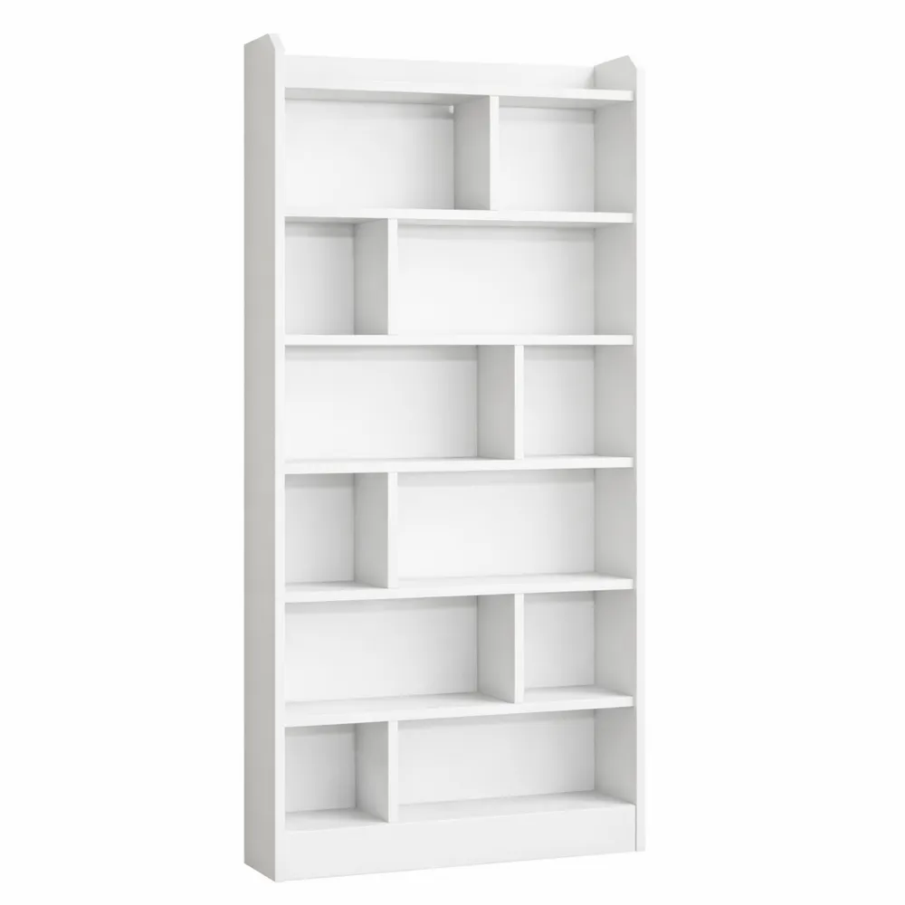 Libreria a 7 Ripiani con Scomparti e Ripiani Aperti per Soggiorno e Studio, 24 x 80 x 199 cm, Bianco