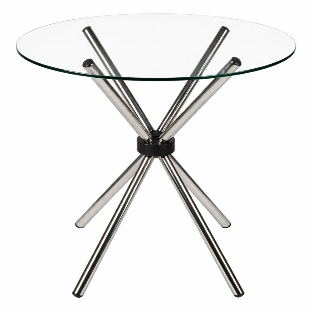 Tavolo rotondo con piano in vetro temperato e gambe cromate, 90x90x75 cm, Trasparente