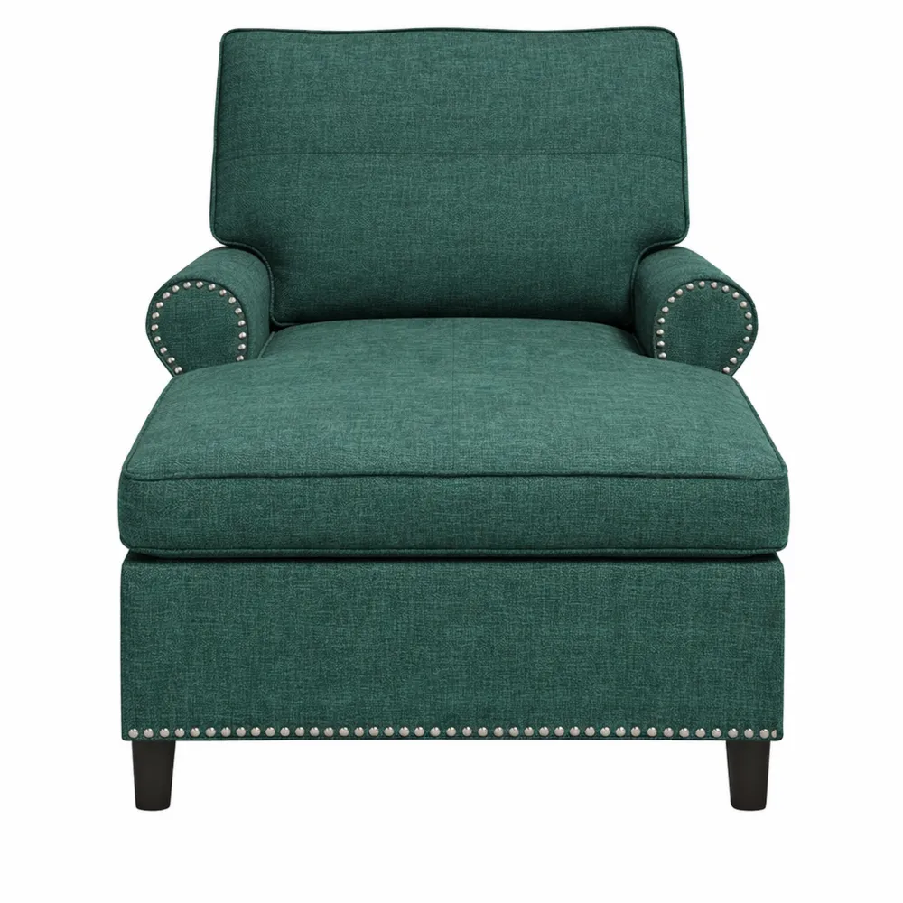 Chaise Lounge in Tessuto Verde Scuro con Cuscino