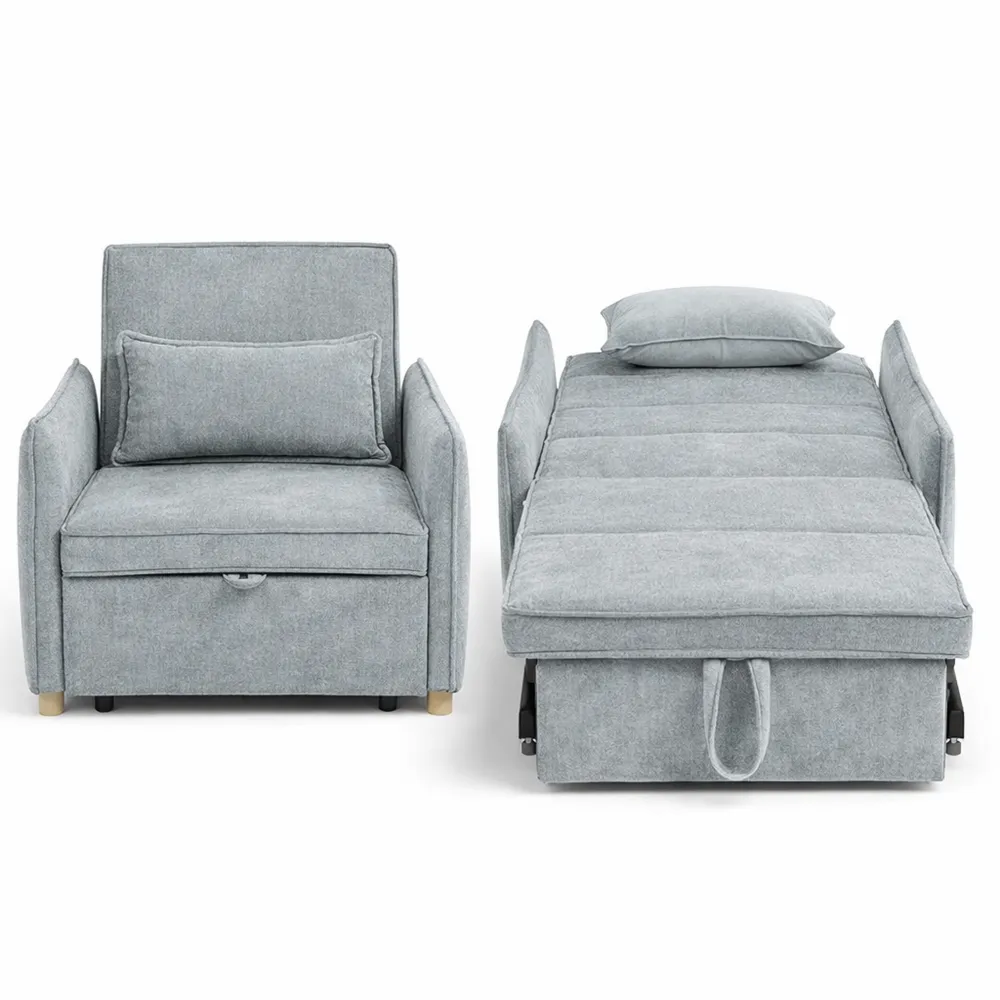 Poltrona Letto Singola Pieghevole con Schienale Regolabile e Tasche