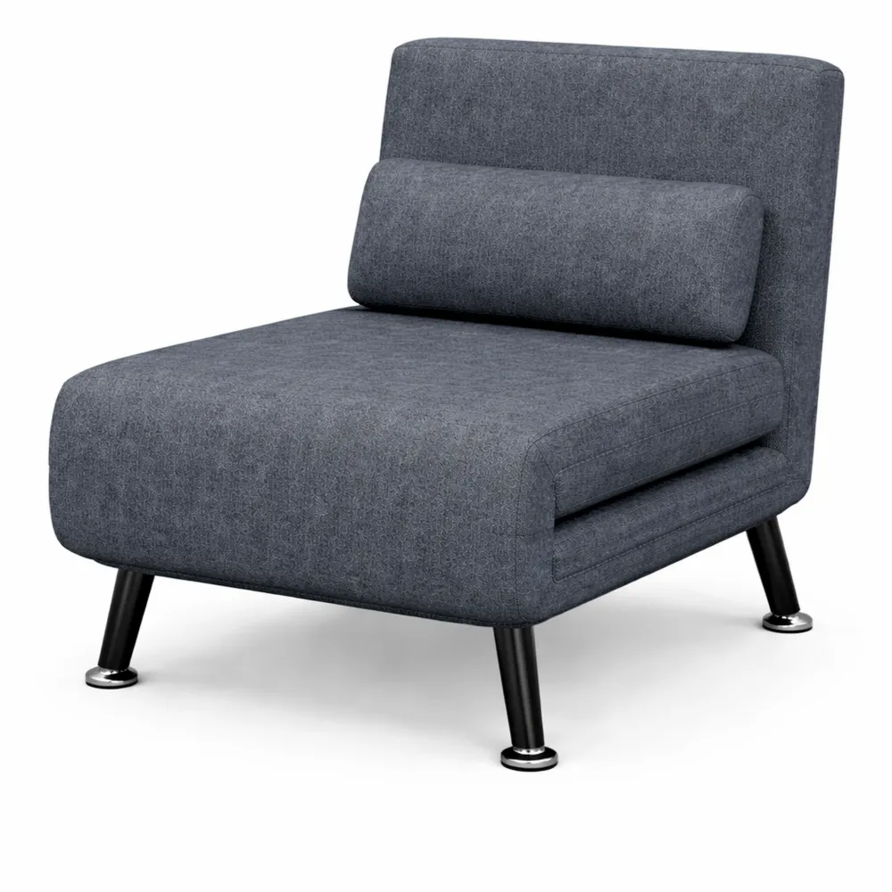 Poltrona Letto Singolo Reclinabile 3 in 1 con Materasso e Cuscino, Divano Letto Pieghevole per Soggiorno, Acciaio e Lino, Grigio Scuro