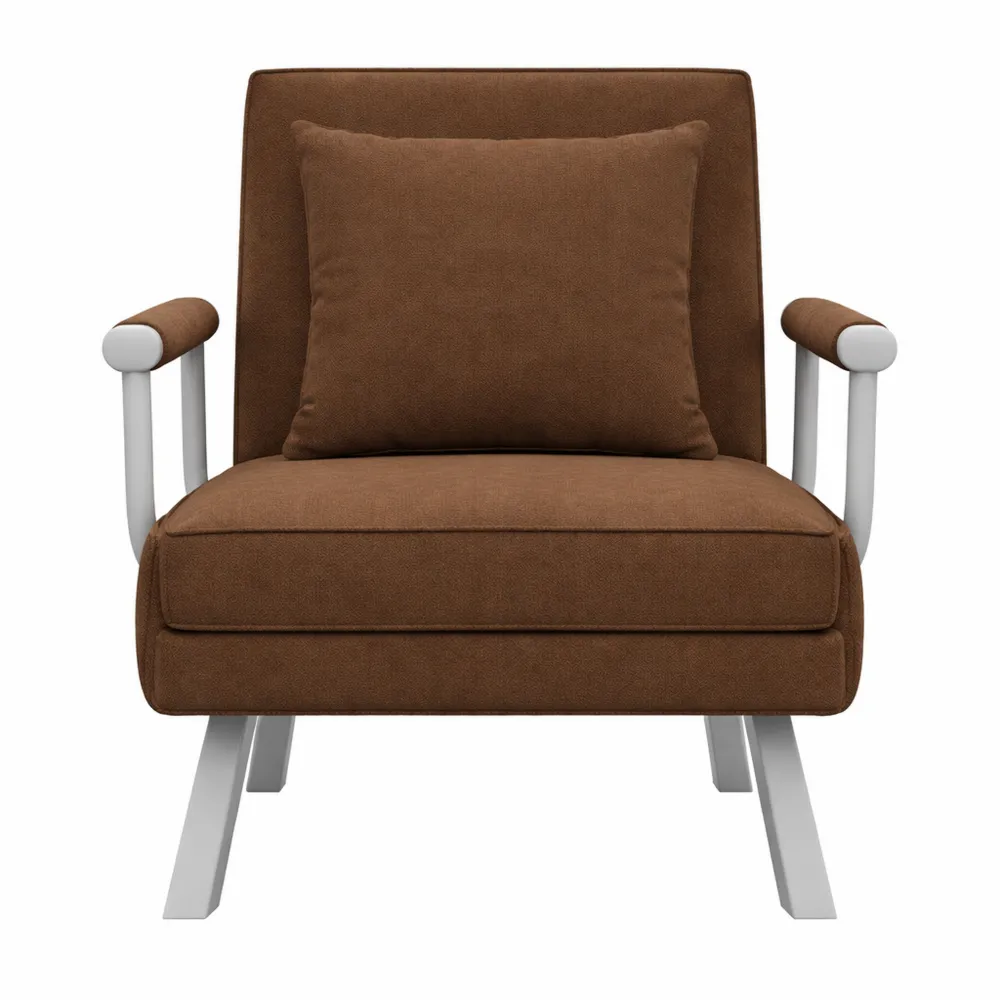 Poltrona letto singolo 3 in 1 reclinabile in velluto e metallo, marrone