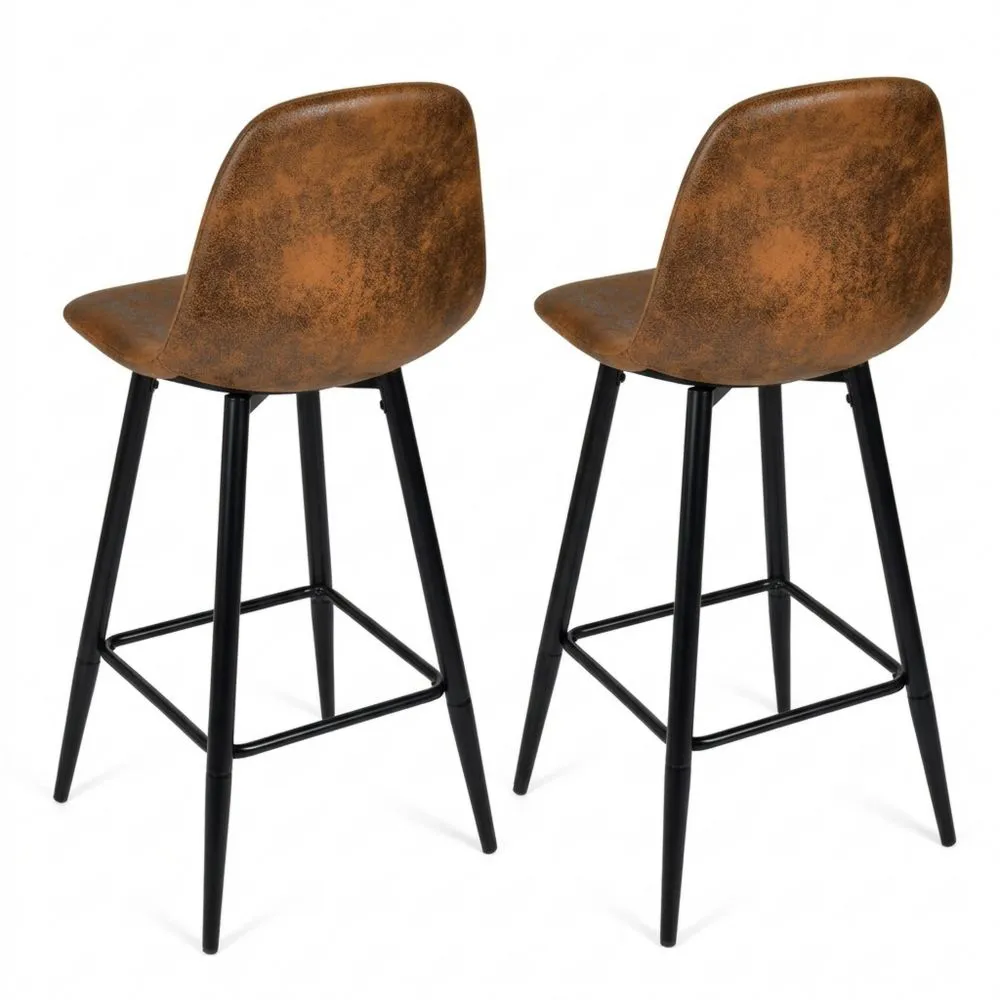 Juego de 2 taburetes de bar con respaldo y reposapiés, asiento tapizado en ante vintage industrial de 72,5 cm para cocina, bar, comedor, marrón