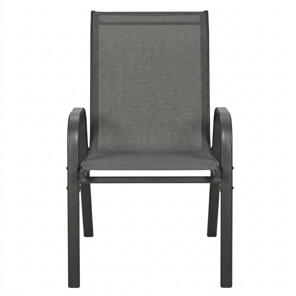 Juego de 4 Sillas Apilables para Jardín con Respaldo Transpirable, Estructura de Metal, Gris Oscuro