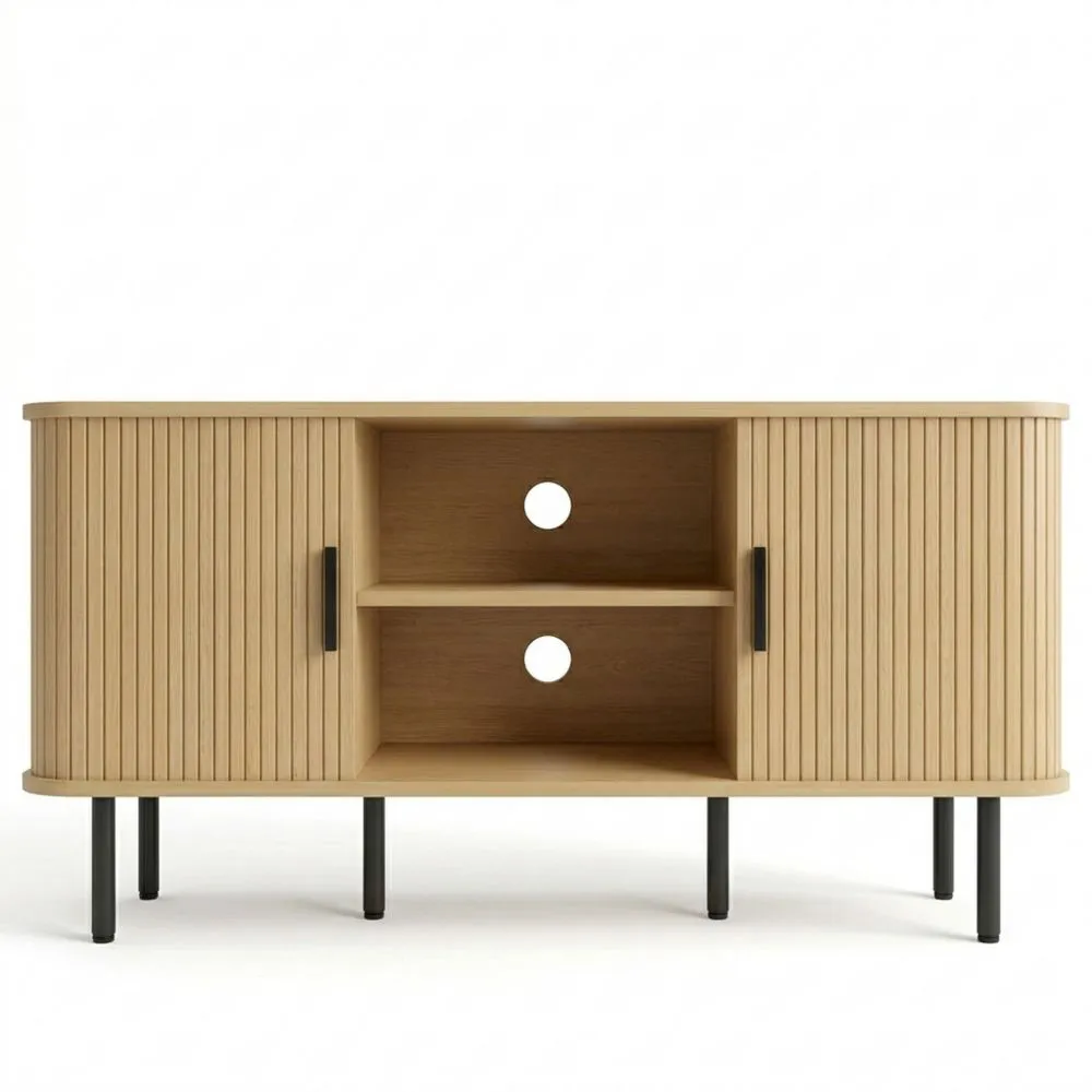 Mueble de TV Vintage para Salón con Puertas Deslizantes y Estantes Abiertos 140 cm