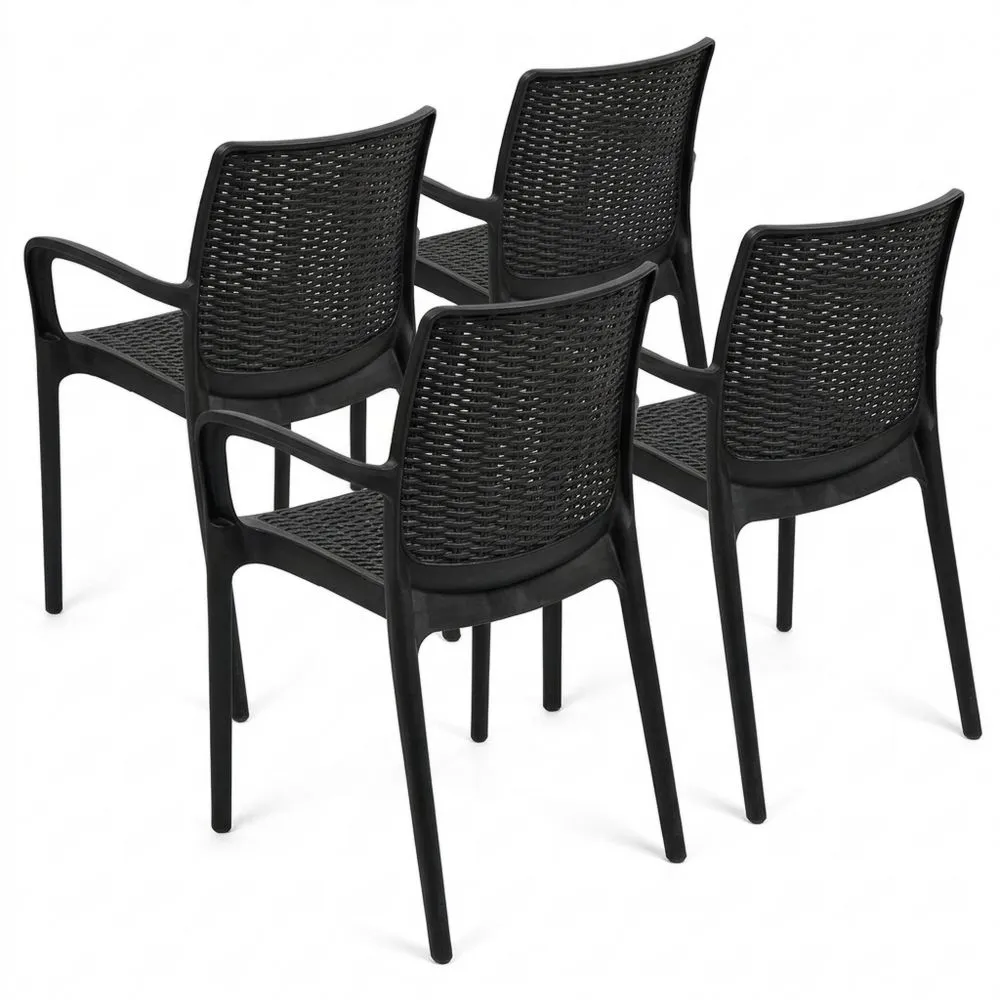 Juego de 4 sillas de jardín apilables con reposabrazos para exterior e interior