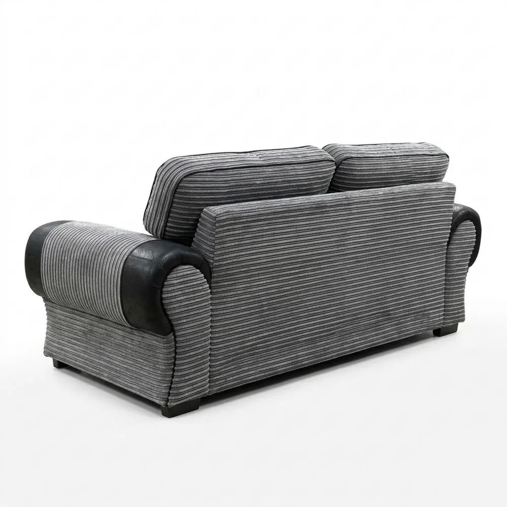 Sofá Esquinero Grande con 3 Plazas, 2 Plazas y Sillón en Tela Cordón Gigante Negro y Gris