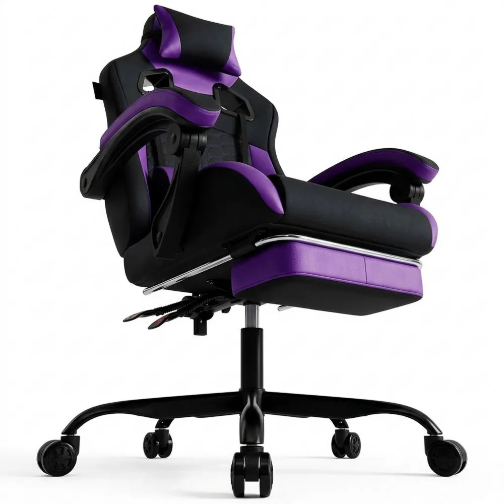 Silla ergonómica de videojuegos con reposapiés y soporte lumbar