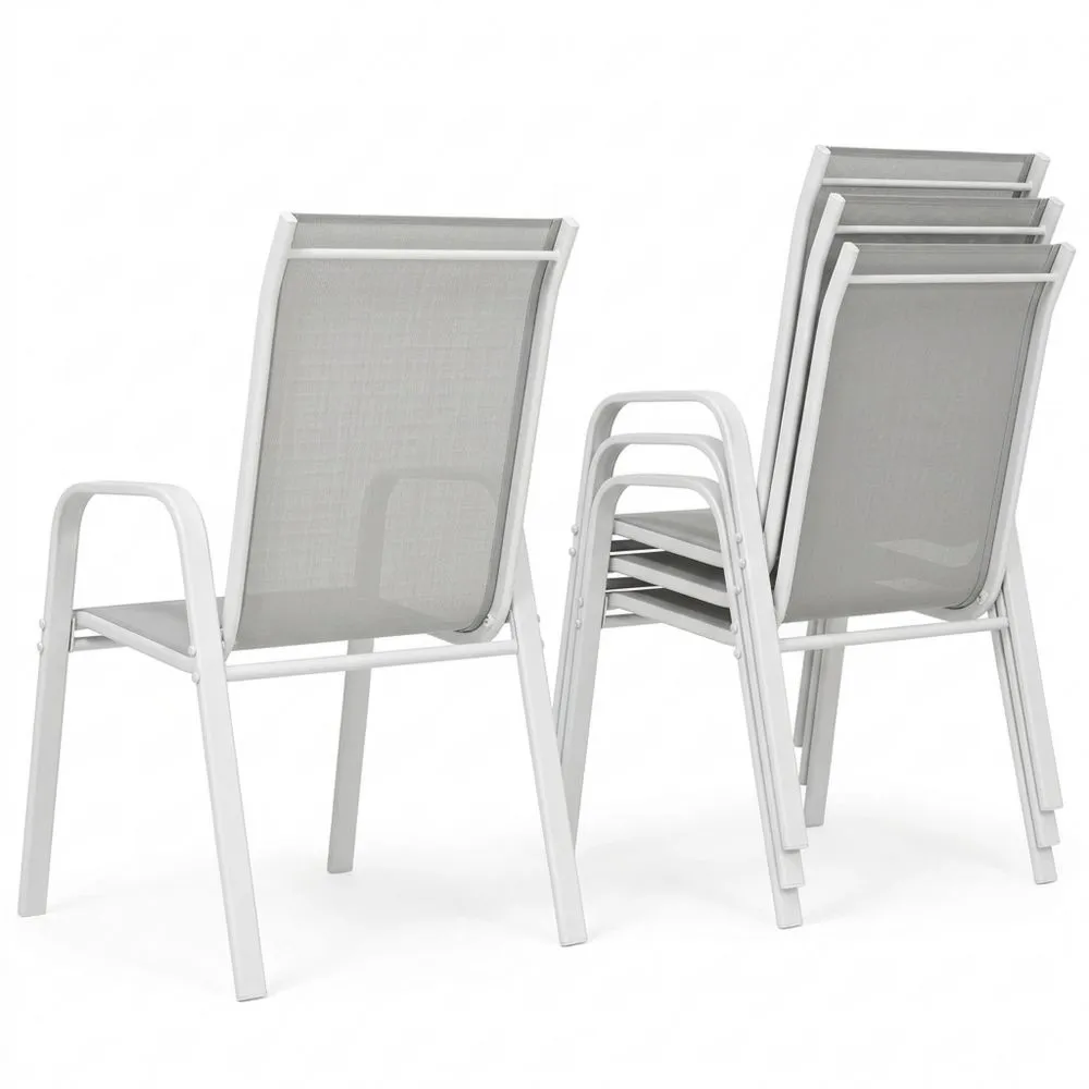 Conjunto de 4 Sillas de Jardín Apilables con Tela Transpirable y Marco Metálico