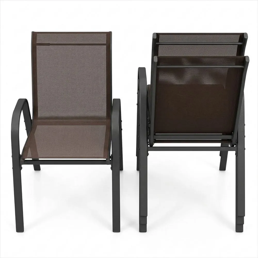 Juego de Sillas de Jardín Apilables para Exterior, Metal y Tejido Textileno, Ergonómicas, Carga 150 kg, para Terraza y Patio