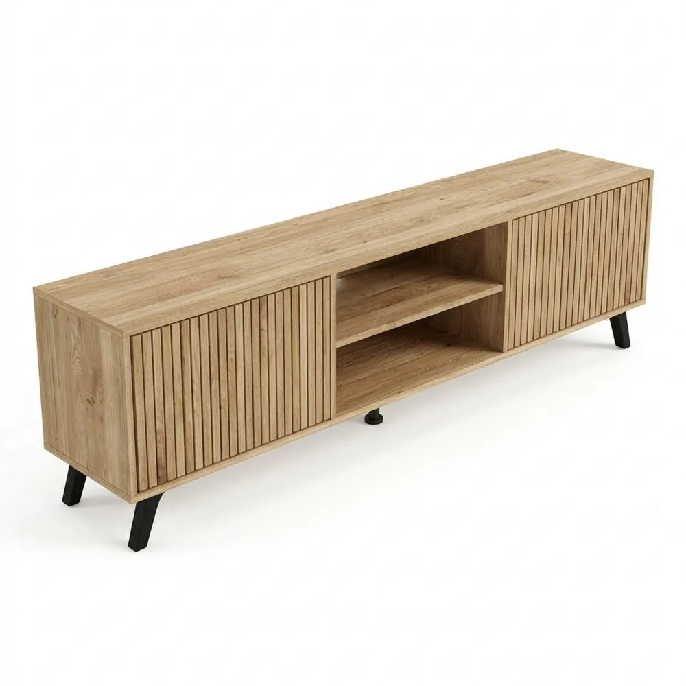 Mueble de TV de diseño nórdico con 2 compartimentos y 2 puertas, 49 cm x 180 cm x 40 cm