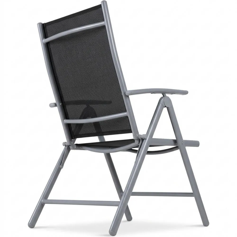 Sillas Plegables de Aluminio para Jardín, Regulables en 7 Posiciones, Resistentes al Clima, Soporte 120kg, Color Negro, Juego de 2