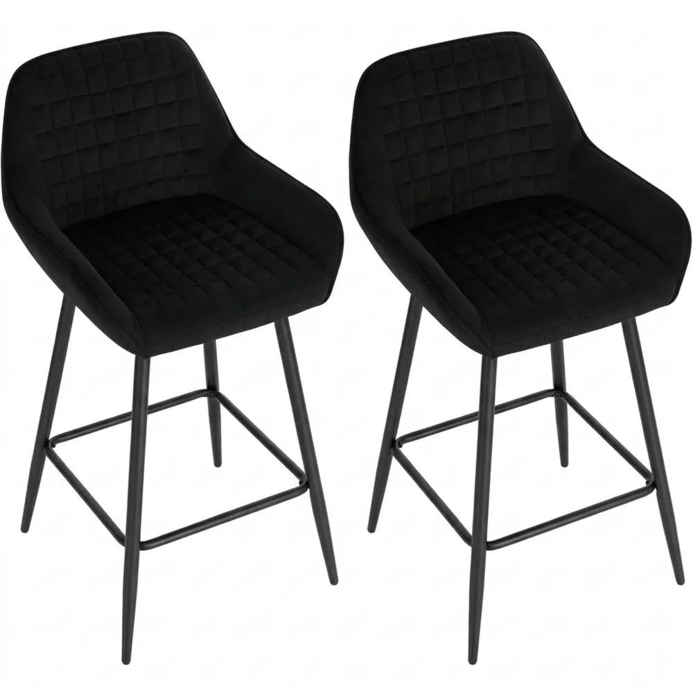 Taburetes Altos con Respaldo, Estructura Metálica, Asiento de Terciopelo, Negro