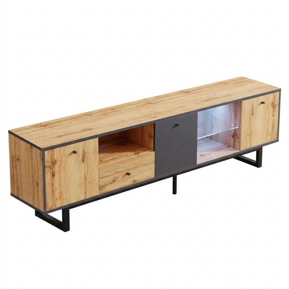 Mueble de TV hasta 80 pulgadas, con iluminación LED y almacenaje en sala