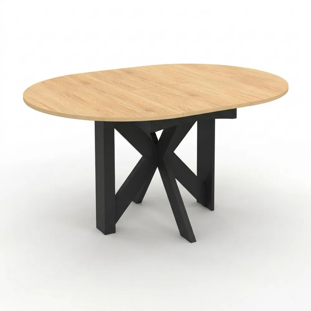Mesa de Comedor Redonda Extensible para 4-8 Personas, Negra, Bandeja de Haya, 110-150 cm