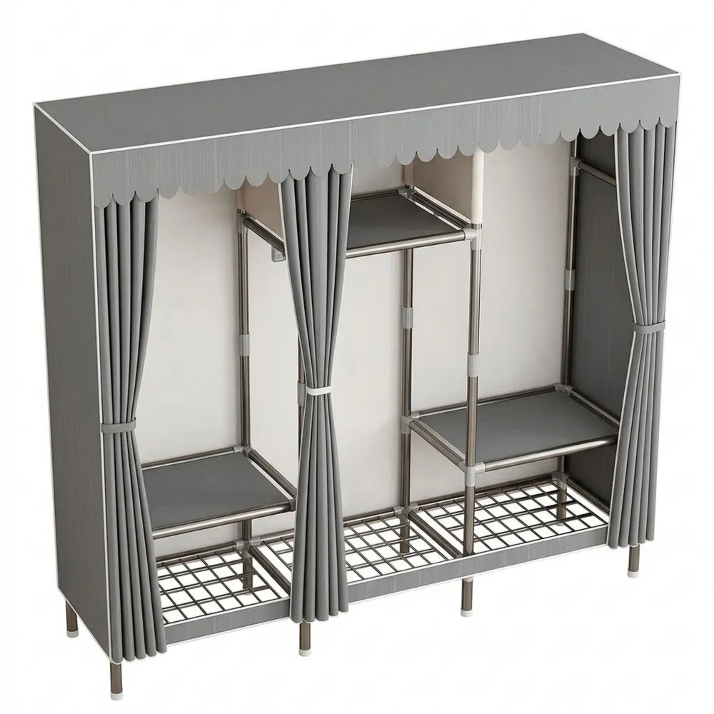 Armario Plegable de Tela con Cremallera y Barra Colgante, 207 x 46 x 173 cm, Ideal para Pisos de Alquiler y Pasillos