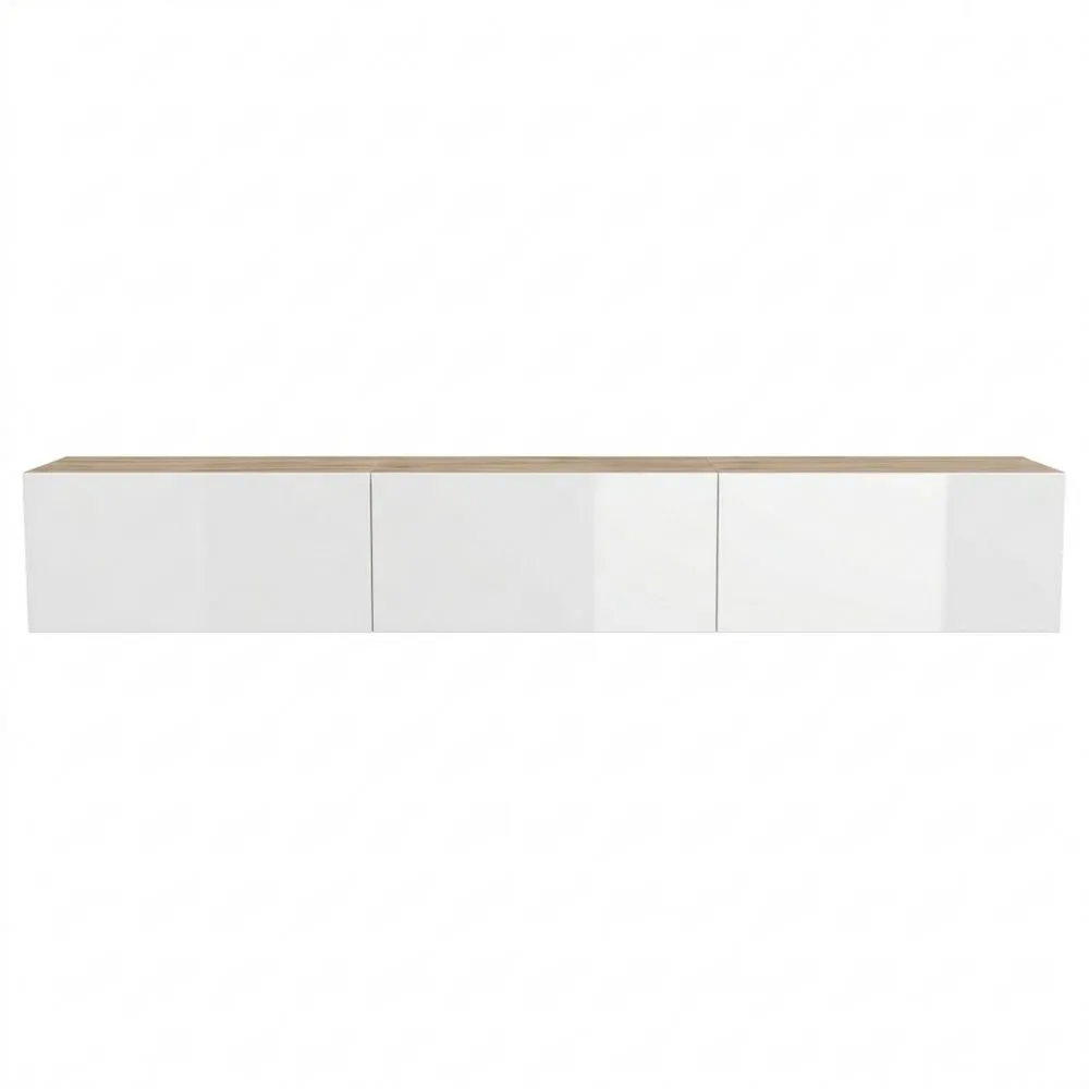 Mueble de TV Colgante de Madera Blanca con 3 Puertas 300 cm
