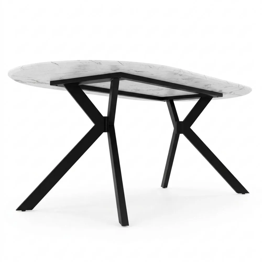 Mesa de comedor redonda extensible para 4-10 personas con base de araña y efecto mármol negro