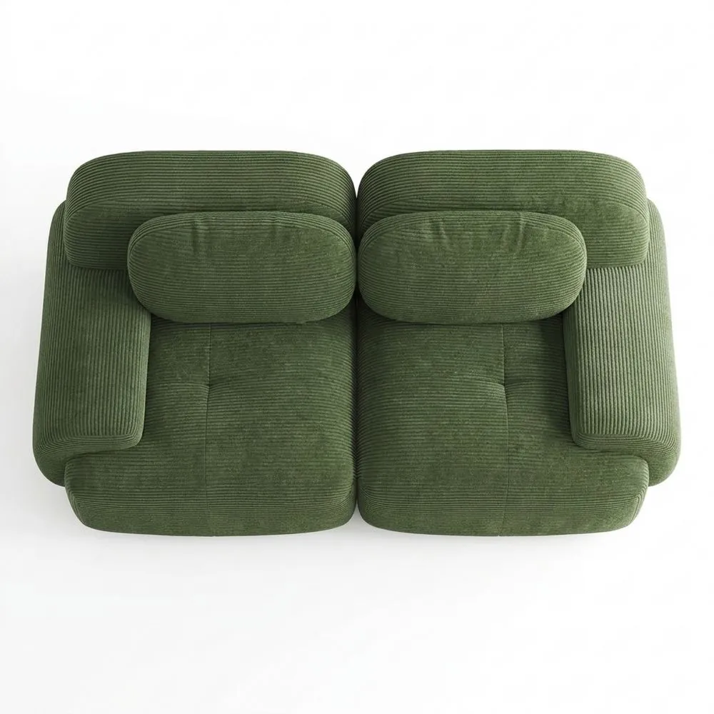 Sofá Seccional de Pana para 2 Personas con Reposabrazos Curvos y Base Antideslizante