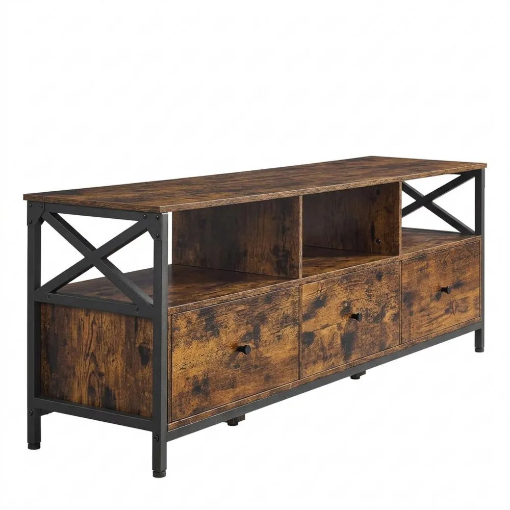 Mueble para TV con Cajones de Tela y Compartimentos Abiertos