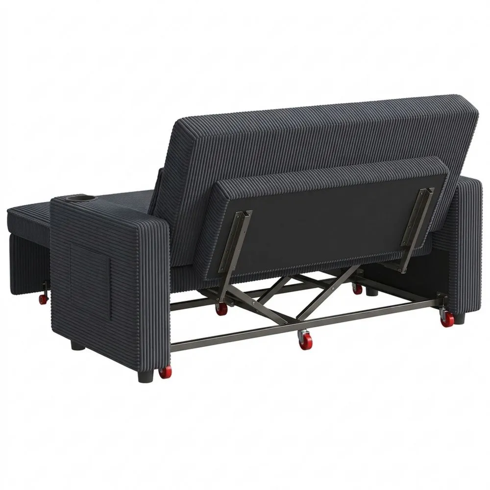 Sofá Cama Convertible con Respaldo Ajustable de 2 Plazas en Tela de Corderoy Moderno, Negro