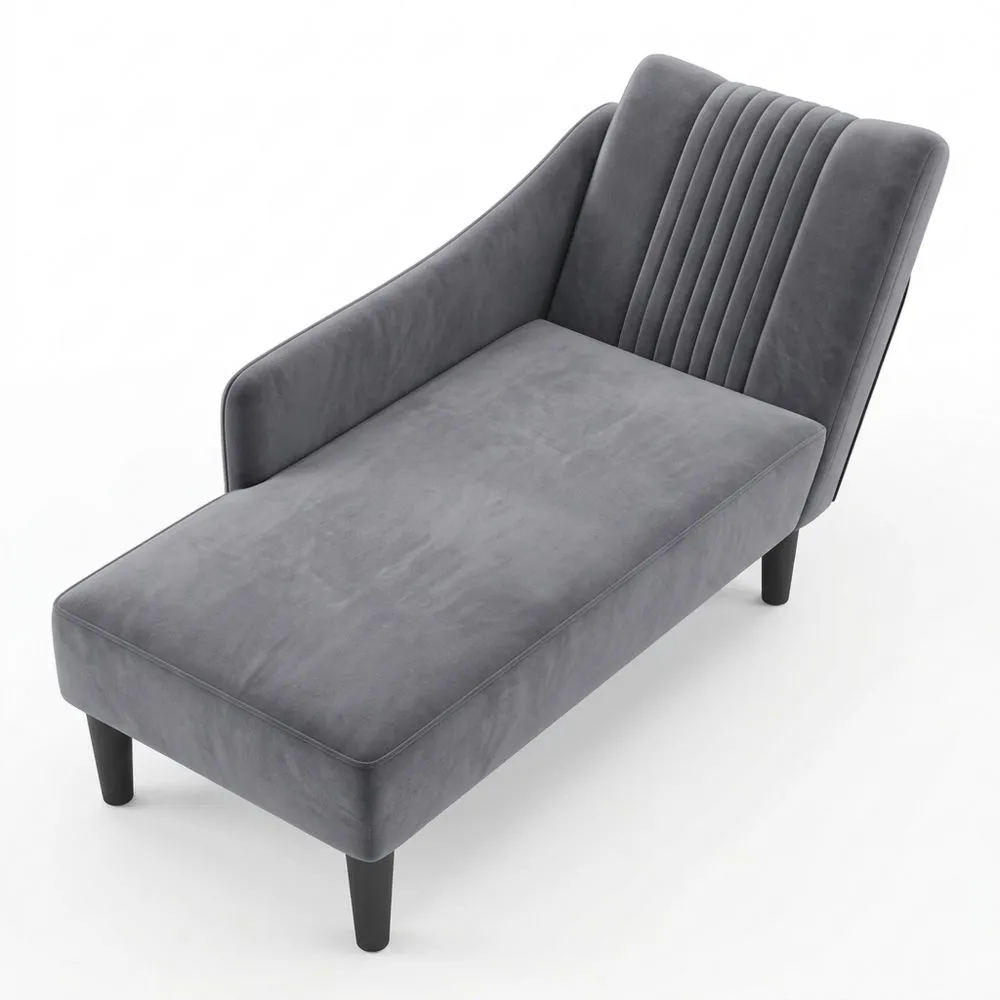 Sofá Chaise Longue con Reposabrazos Derecho Tapizado de Terciopelo Gris Claro