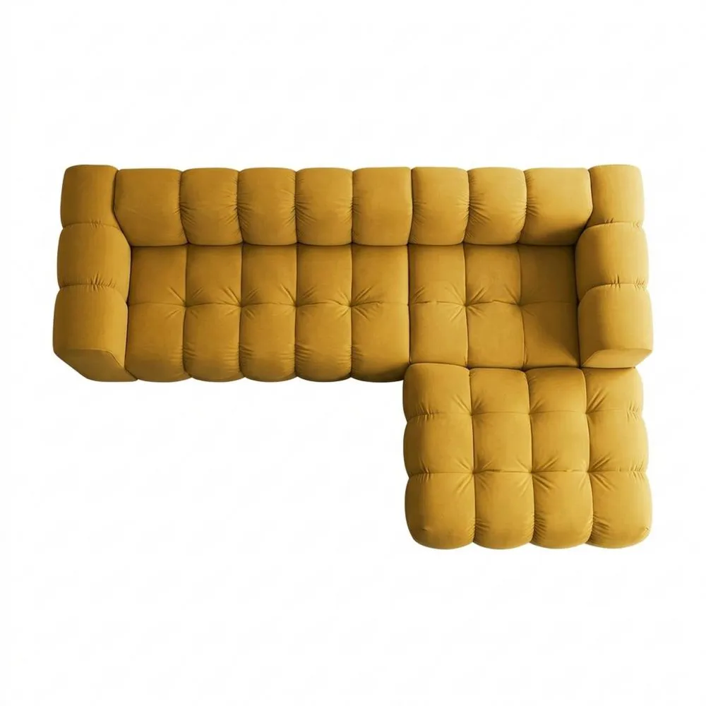 Sofá Esquinero en L de Diseño Moderno con Comodidad y Relleno HR de Alta Calidad en Tela Mostaza