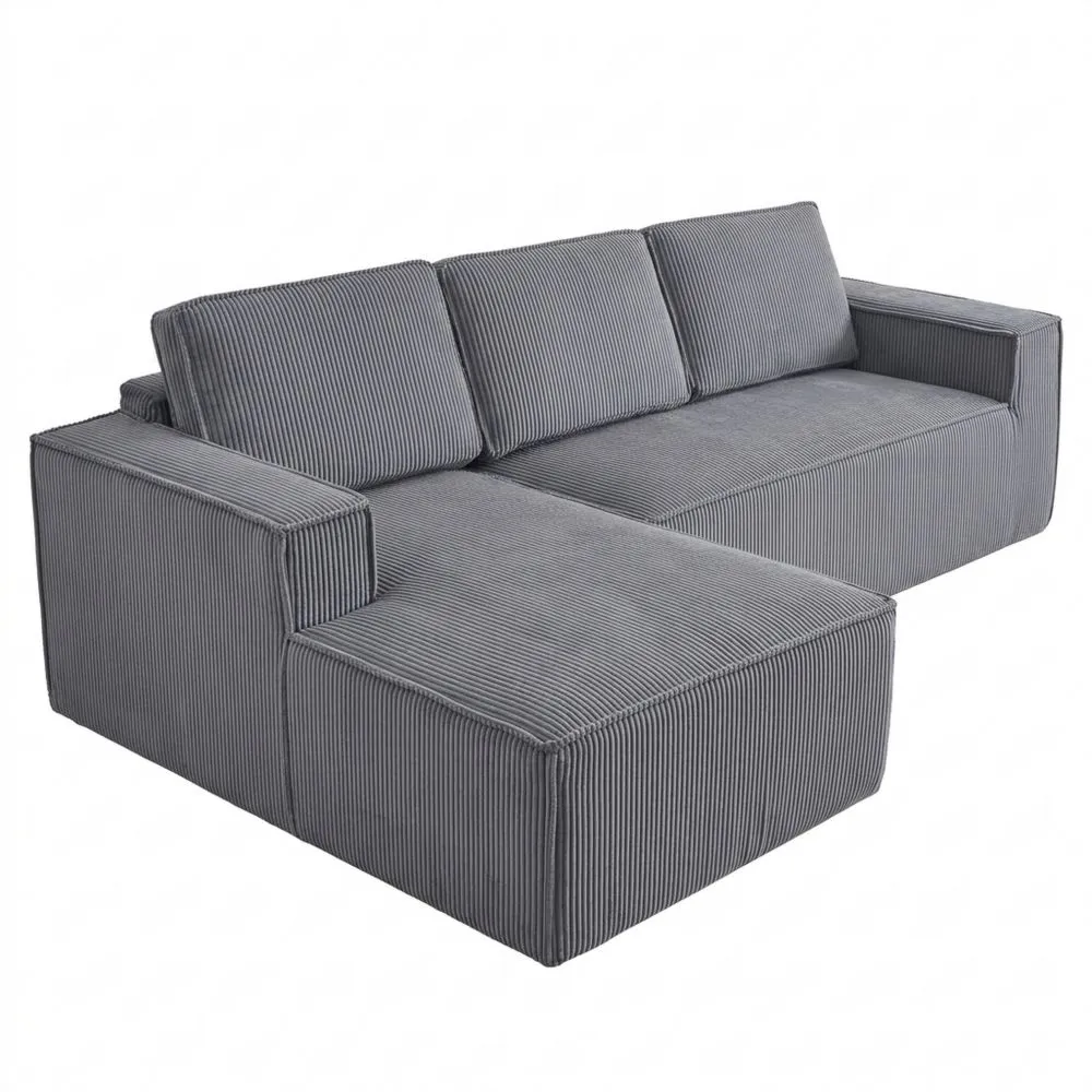 Sofá Esquinero de 3 Plazas en Pana Gris con Cojines